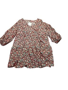 SHEIN Burgundy Floral Tiered Long-Sleeve Top